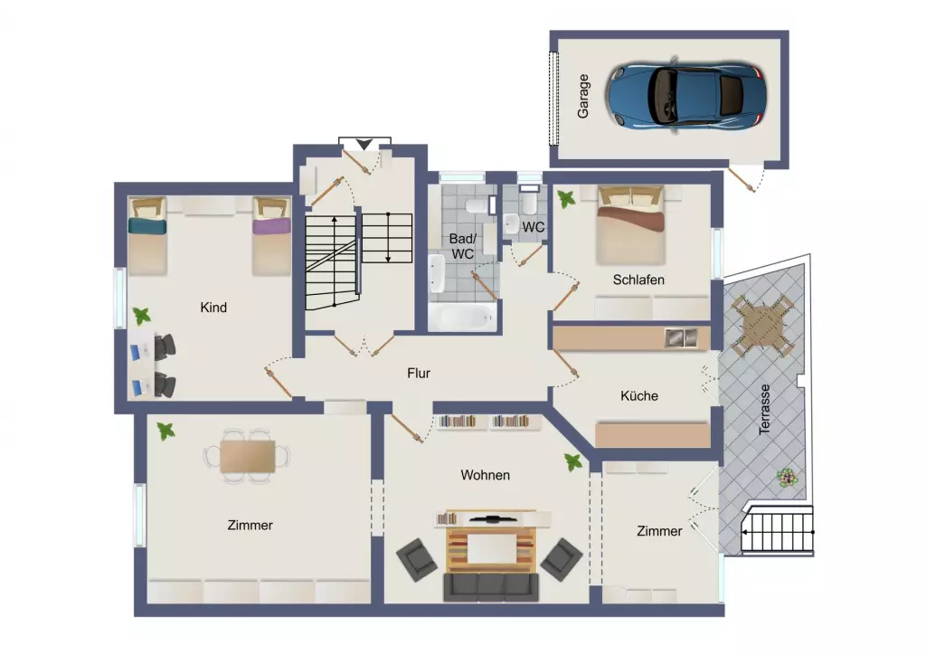Grundriss EG-Wohnung – Altbautraum mit Garten