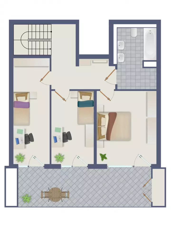 Grundriss OG – Gartenmaisonette am Heerdter Busch