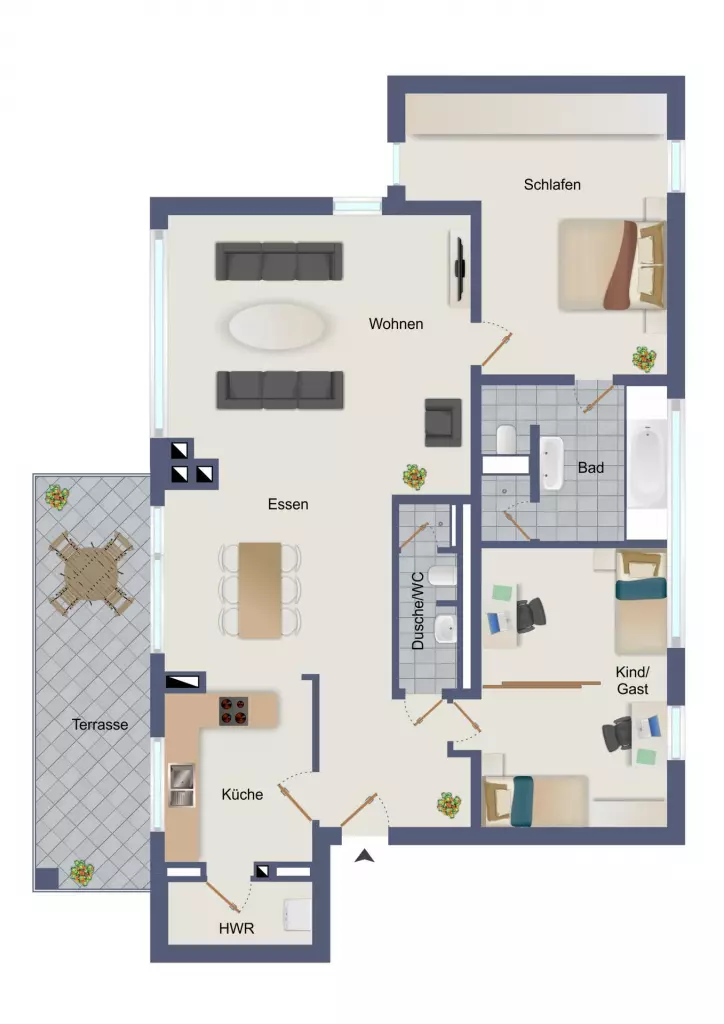Grundriss 1. OG – Moderne Terrassenwohnung